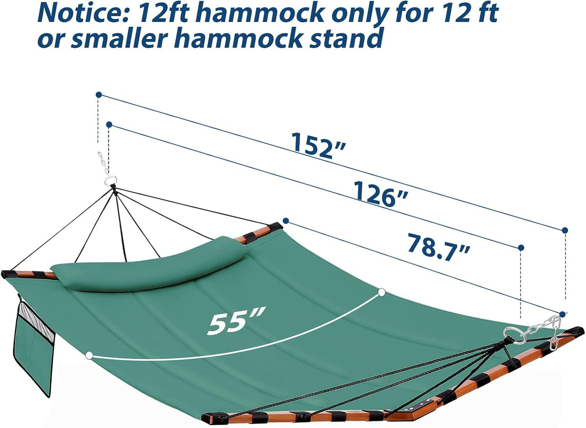 TegerDeger 12FT 2 Person Hammock with V Shaped Spreader Bar -Lake Blue