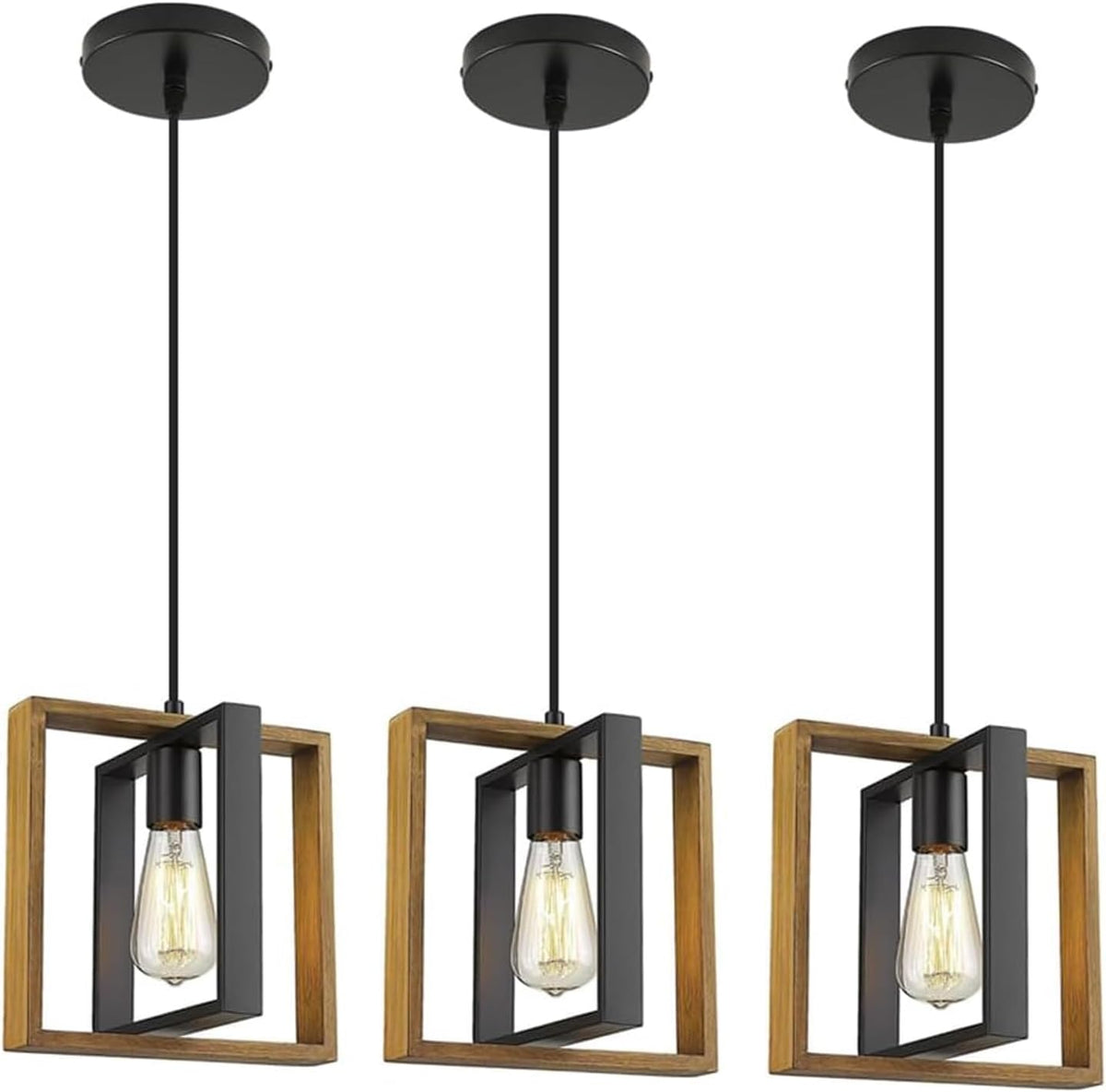 Farmhouse Pendant Light Fixture, Black Pendant Lights for Kitchen Island Industrial Lantern Pendant Light Fixtures with Light Shade, Adjustable Height Hanging Pendant Lighting