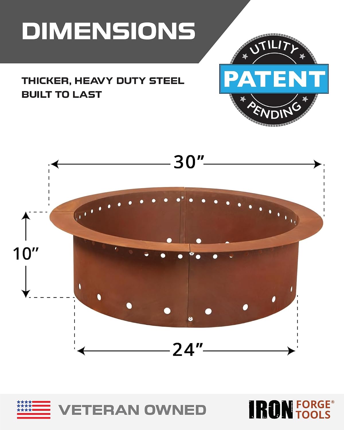 Iron Forge Tools Smokeless Outdoor Fire Pit Ring Insert 30 Inch Round