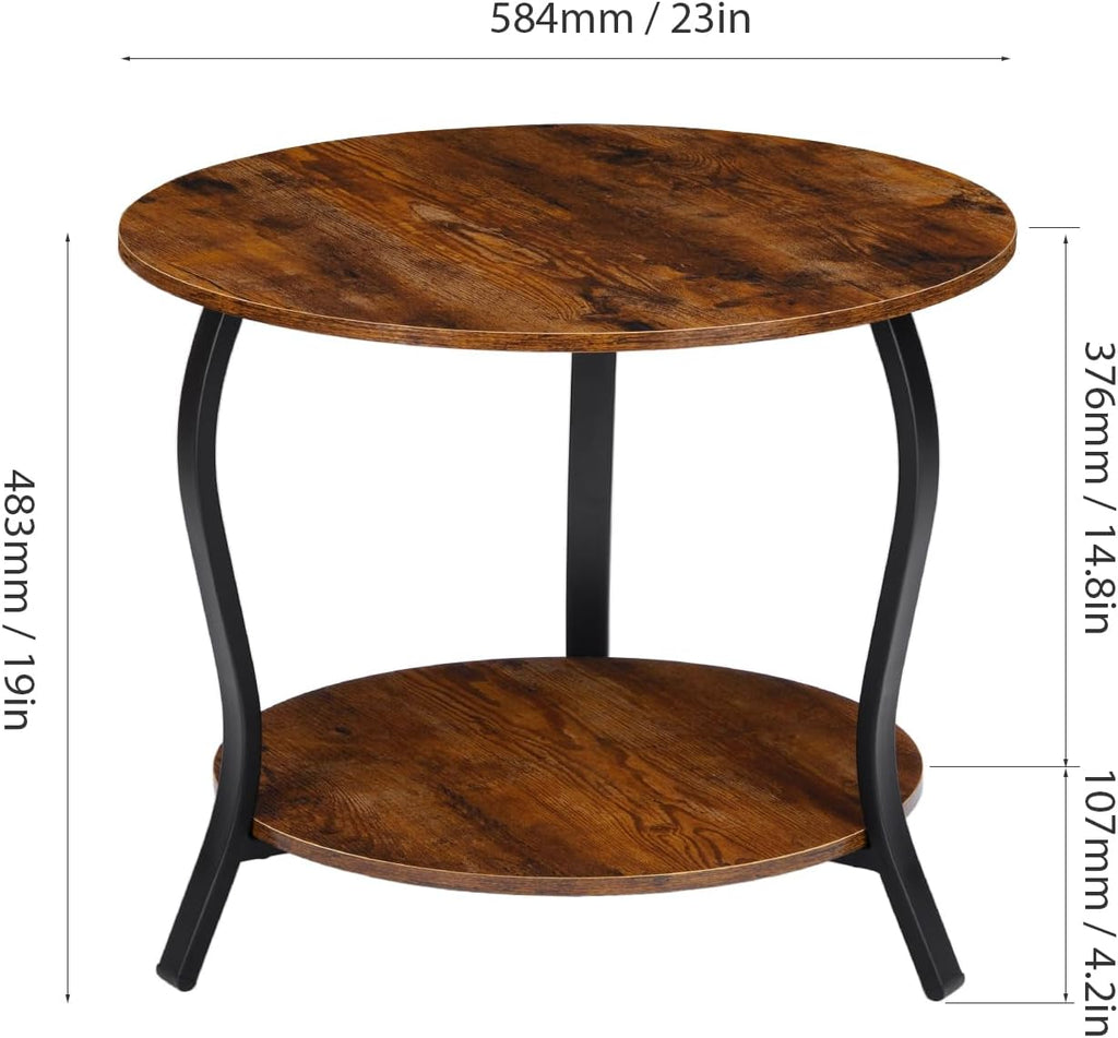 YEAKOO Small Round Coffee Table with Open Storage,23" 2-Tier Coffee Side Tables for Small Space, Accent Center Table Circle Sofa End Table with Wooden Table Top for Living Room Bedroom (Rustic Brown)