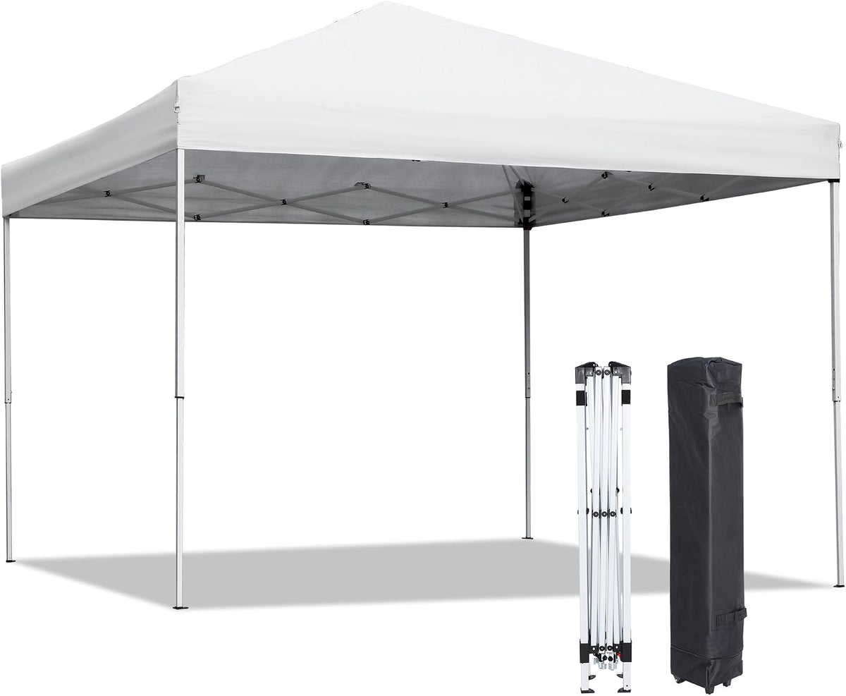 LEMY 10x10 Pop Up Canopy Tent,Instant Outdoor Patio Canopy with Wheeled Carry Bag and Ropes,White Portable Height Adjustable Outdoor Tent for Beach,Events,Camping