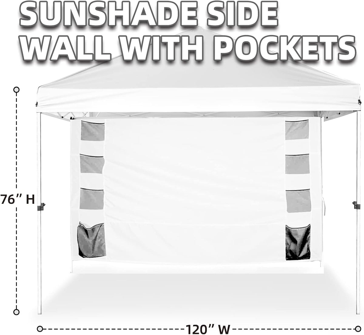 Sunshade Sidewall with Storage Net Bag for 10x10 Pop Up Canopy, Instant Waterproof Straight Leg Canopy Storage Function Sidewalls, 1 Pack Only (Spliceable, Black EVO)