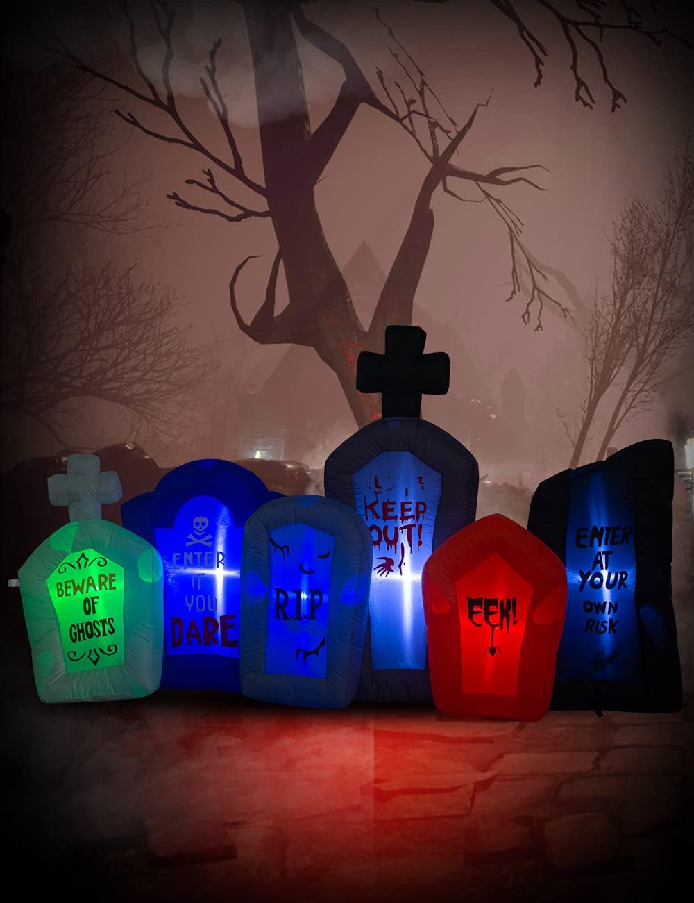 7.5 Foot Long Halloween Inflatable Tombstones Collection with LEDs