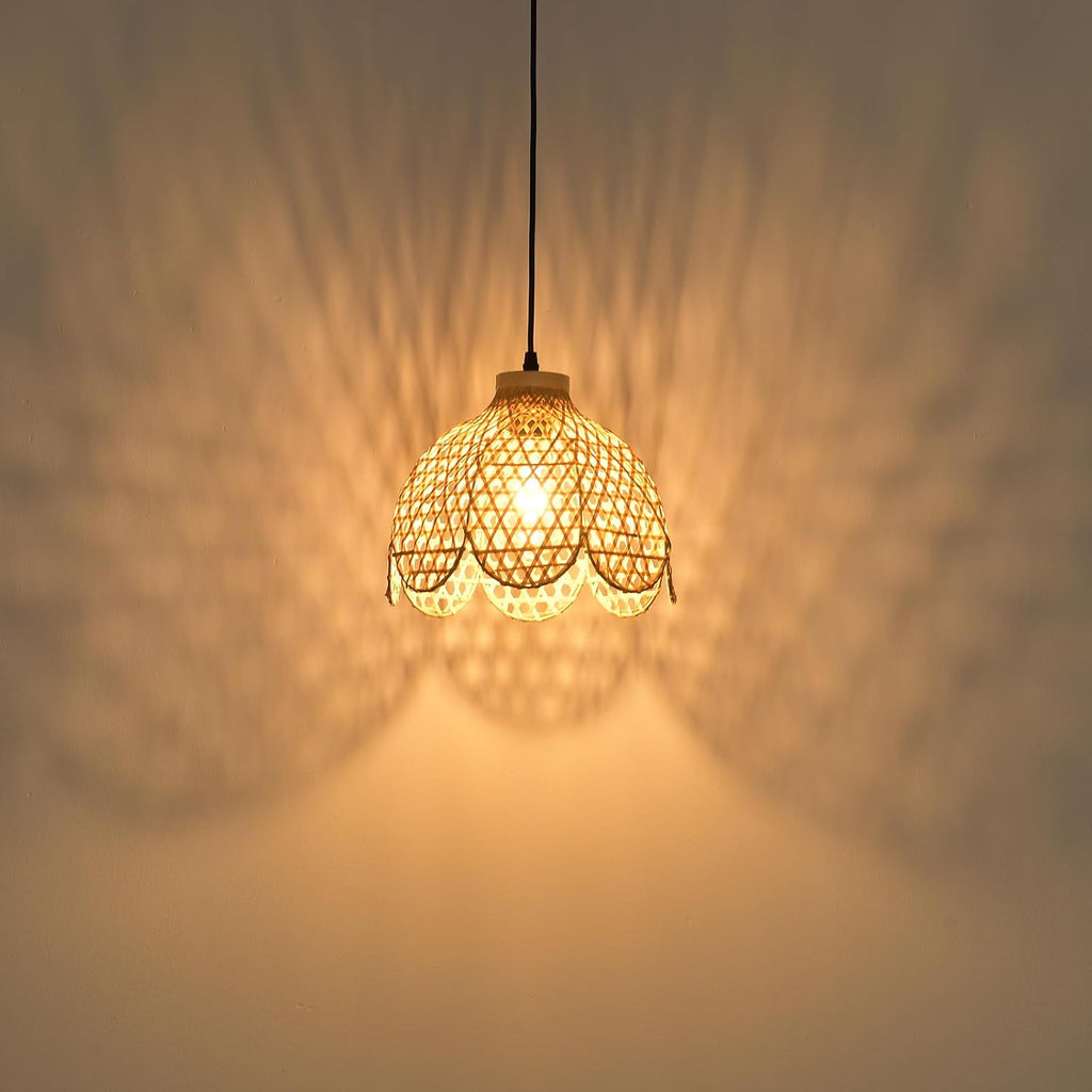 bamboo pendant light mini rattan chandelier on a desk or shelf