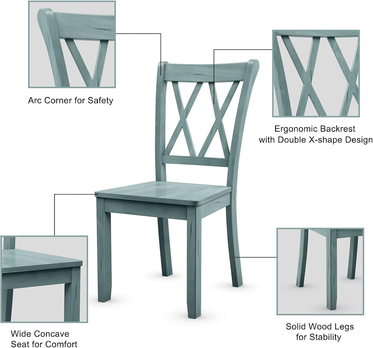 GIANTEX Set of 4 Dining Chairs, Rubber Wood Dining Room Chair, Farmhouse Dining Side Chairs, Max Load 400 Lbs, Wooden Kitchen Chairs for Home Kitchen, Dining Room