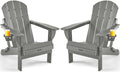 Ciokea Folding Adirondack Chairs Set of 2 with Cup Holder, HDPE, Grey