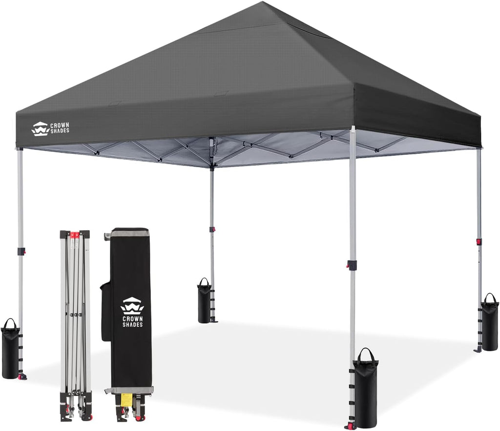 CROWN SHADES 8x8 Pop Up Canopy Tent with One Push Setup, Grid Gray