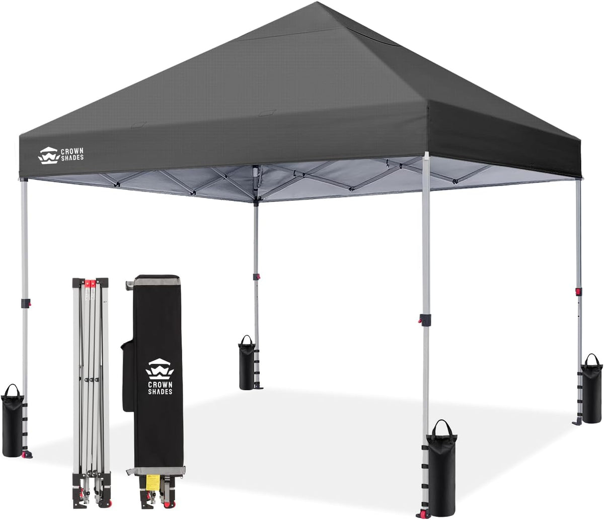 CROWN SHADES 8x8 Pop Up Canopy Tent with One Push Setup, Grid Gray