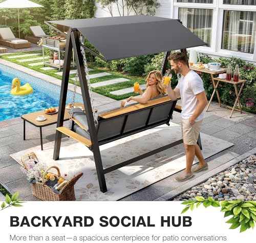 Pamapic 3-4 Seat Porch Swing with Stand, 990 lb Capacity, Black
