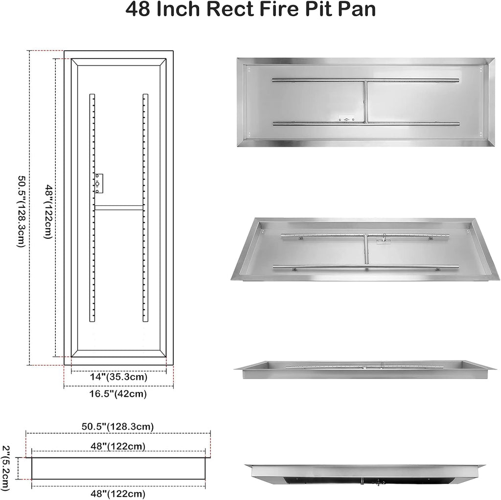 Stanbroil 48 x 14 inch Rectangle Fire Pit Kit with Spark Ignition