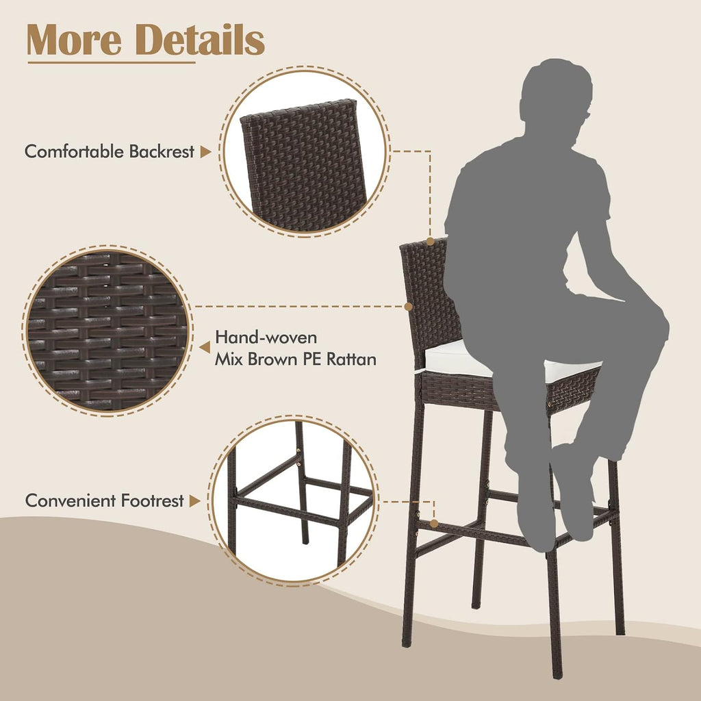 RELAX4LIFE Set of 2 Outdoor Wicker Rattan Patio Bar Stools Mix Brown