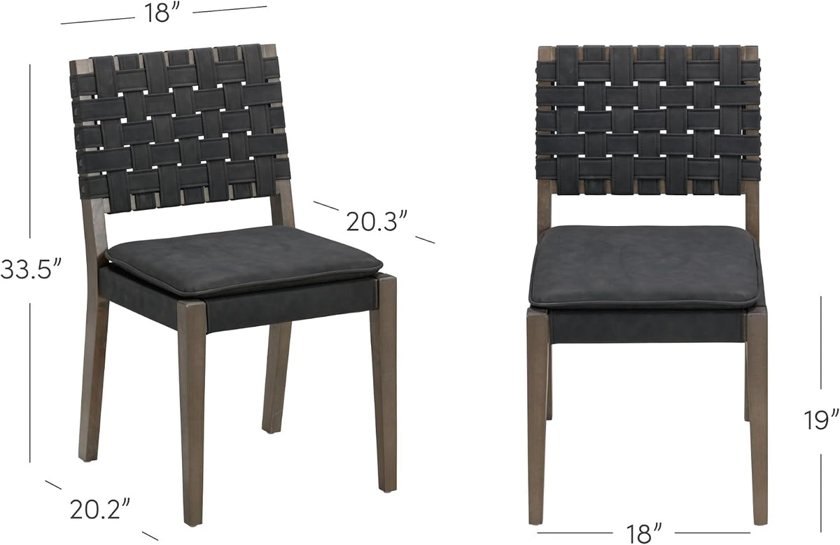 Nathan James Cohen 19 in. Wood Dining Chair, Mid-Century Modern Upholstered Side Chair with Hand Woven Faux Suede Backrest, Black