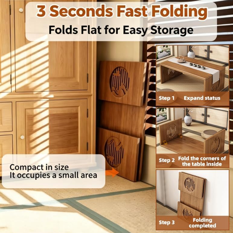 Foldable Japanese Floor Table, Low Folding Coffee Table Small