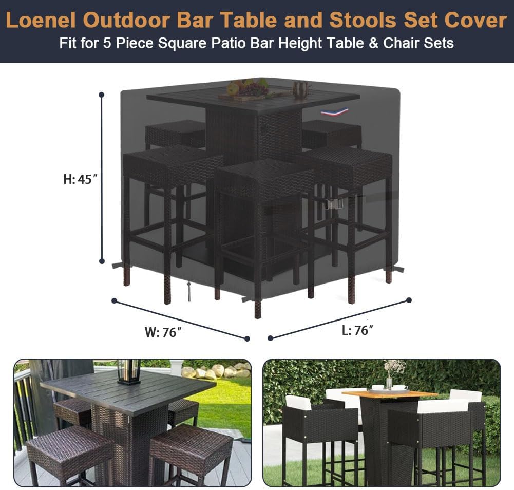 Outdoor Waterproof Dining Table Bar Set Cover, 76"L x 76"W x 45"H
