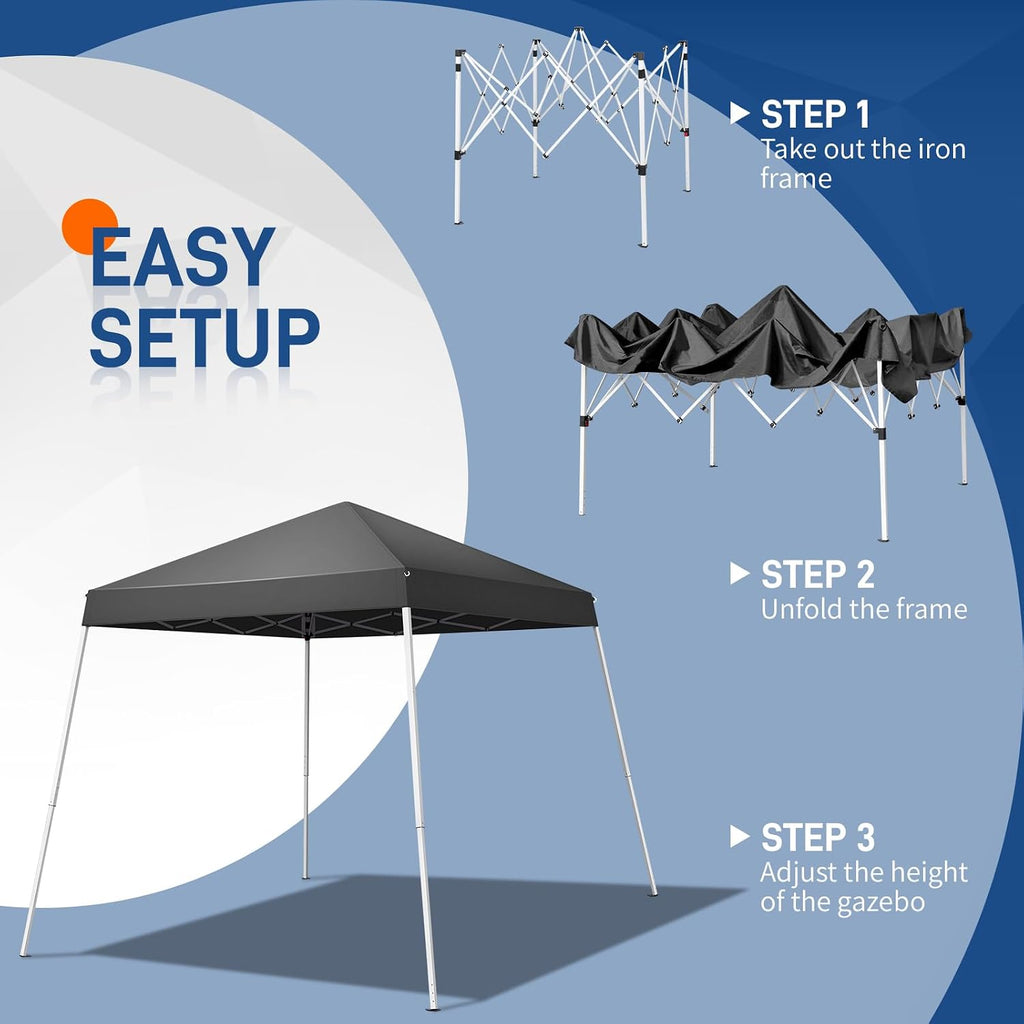 Canopy Tent,6X6 FT Pop Up Canopy Outdoor Instant Tent Slant Legs with Carrying Bag,Portable Gazebo Shelter for Patio Deck Garden and Beach Cover (6x6ft Dark Grey)