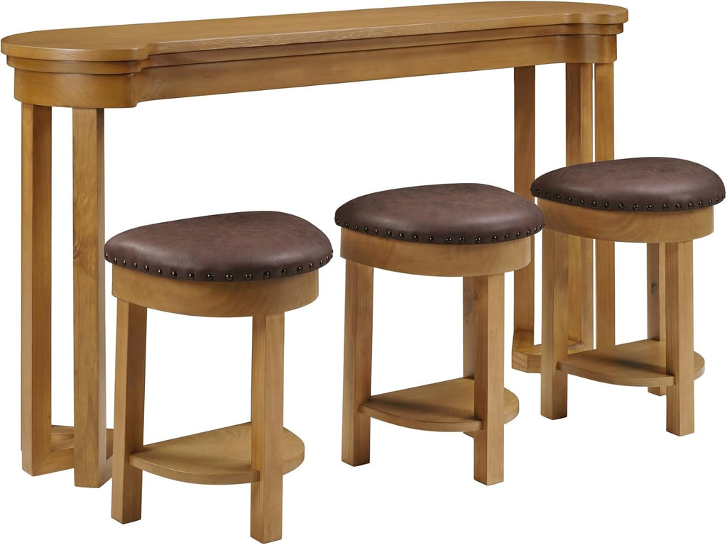 Merax 4 Piece Bar Table Set with 3 PU Upholstered Bar Stools, Solid Wood Counter Height Kitchen Table Set, Breakfast Table with 3 Padded Stools for Living Room, Dining Room, Natural