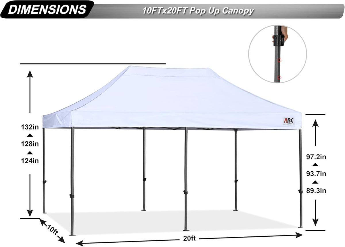 ABCCANOPY Patio Pop Up Canopy Tent 10x20 Commercial-Series(White)