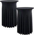 2 pk Black Cocktail Table Cloth Round 32×43in-High Top Highboy Bar Cocktail Tablecloths-Wrinkle Free Stretchy Fitted Spandex Table Covers with Ruffle Desk Skirt for Wedding Banquet Party Tables