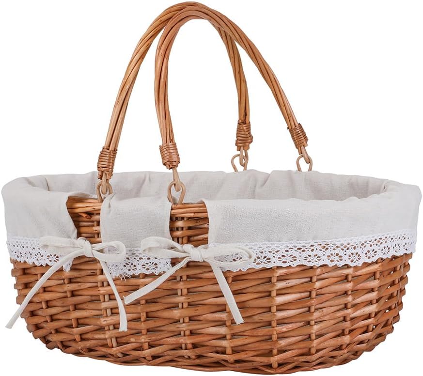 Large Wicker Woven Picnic Basket w/Handle for Camping & Harvest
