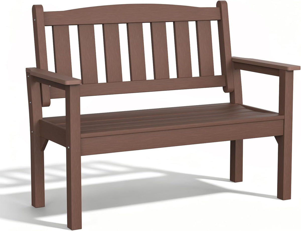 Psilvam 2-Person Poly Lumber Outdoor Garden Bench 700 Lbs Capacity, Brown