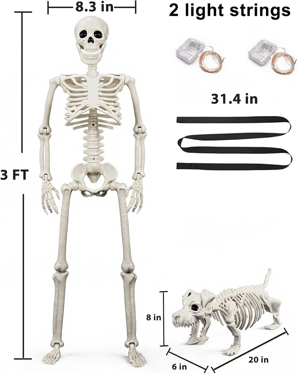 Lighted Human & Dog Skeleton Halloween Decorations Outdoor/Indoor
