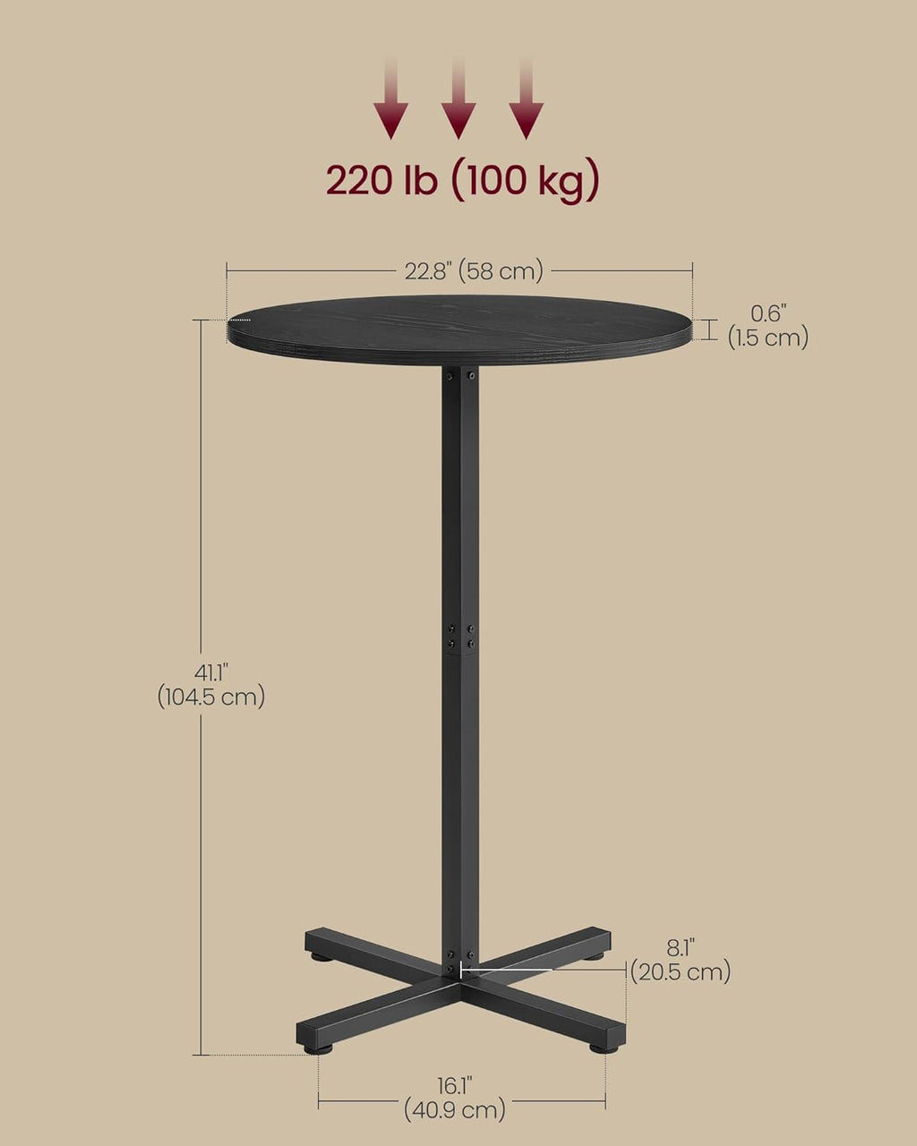 vasagle round bar table, high top bar pub, close-up detail