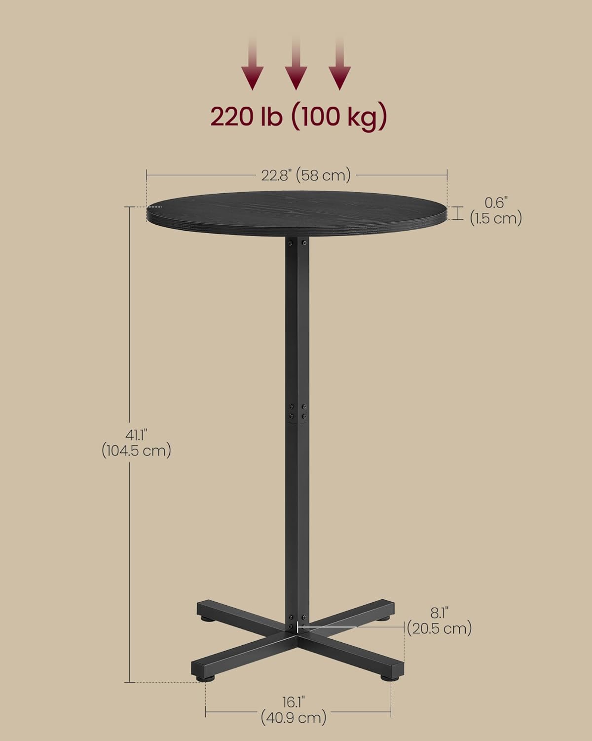 vasagle round bar table, high top bar pub, close-up detail