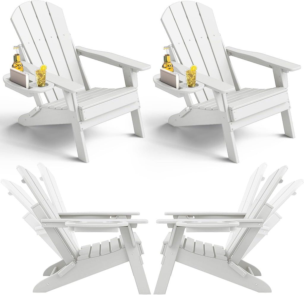 NAVINE Adjustable Adirondack Chairs Set of 4 with Cup Holders, White