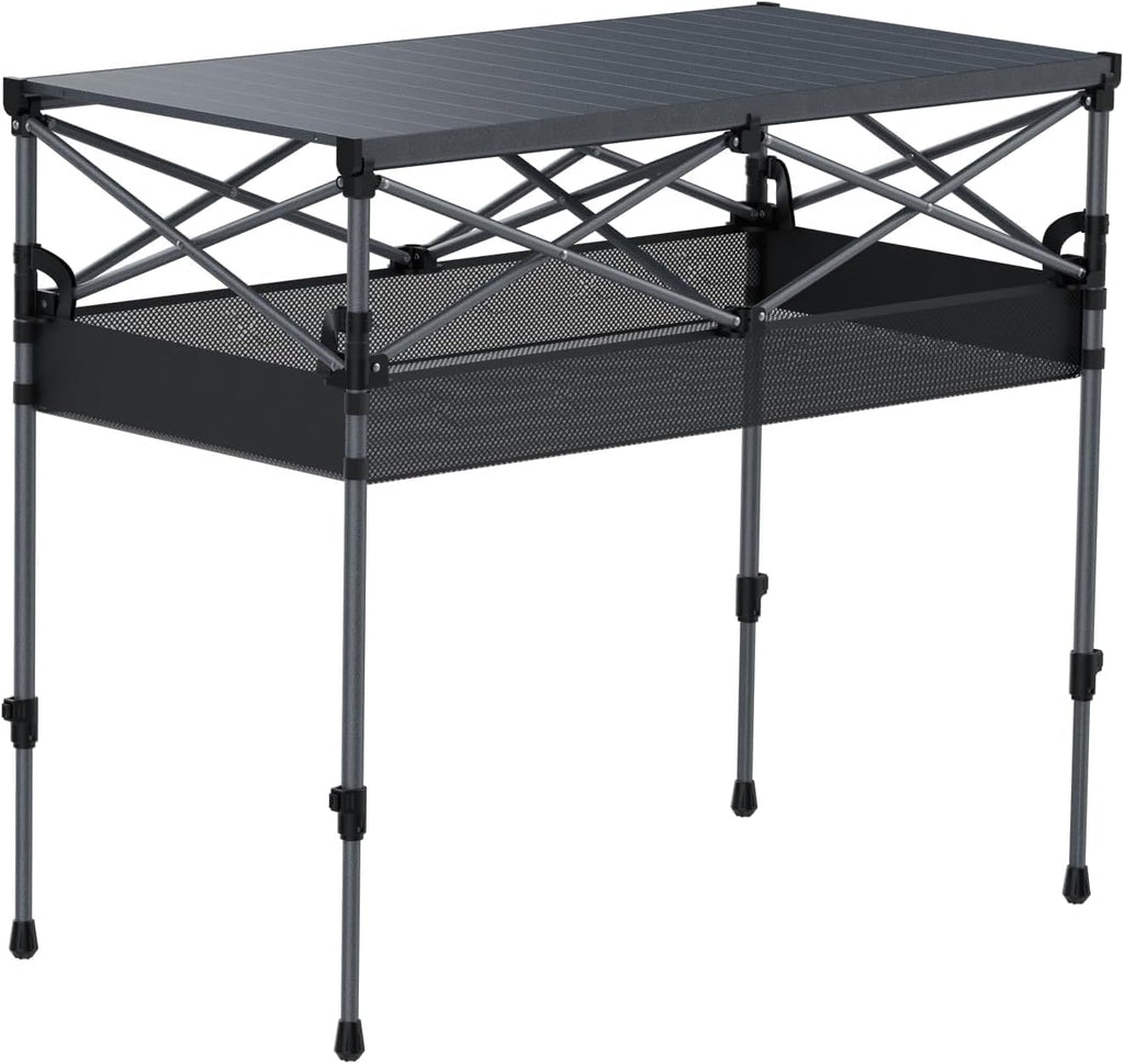 FUNYKICH Aluminum Folding Camping Table, 2 Height Adjustable 34.2''&27.5"