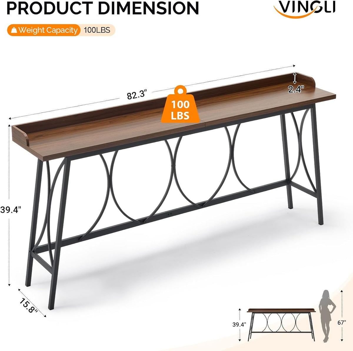 vingli 82" long bar table, rectangular counter height shown in use
