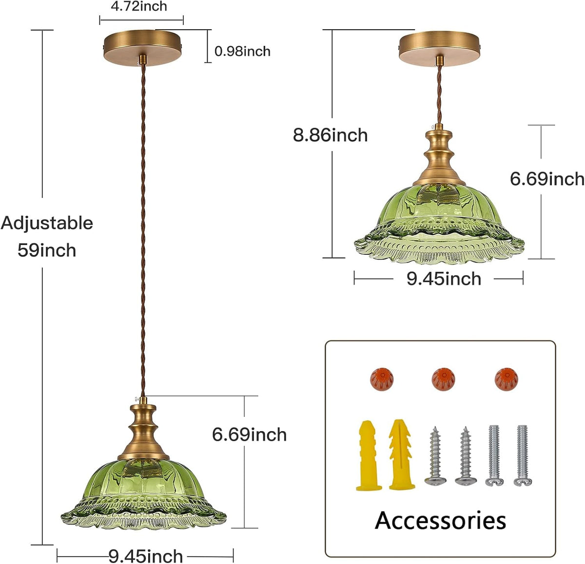 HDDFL Glass Pendant Lights Modern Pendant Lighting Fixtures Hanging Lamp for Kitchen Island Bedroom Dining Room Coffee Shop Hallway Green and Brass