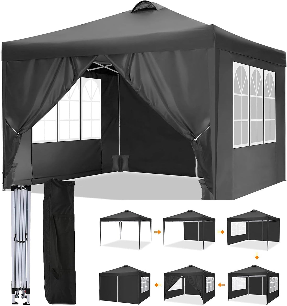 10X10 Pop Up Canopy Tent with 4 Removable Sidewalls, 1-Person Setup Canopy Tents for Parties, Events, Wedding, Outdoor Waterproof Instant Commercial Gazebo Canopy with Carry Bag