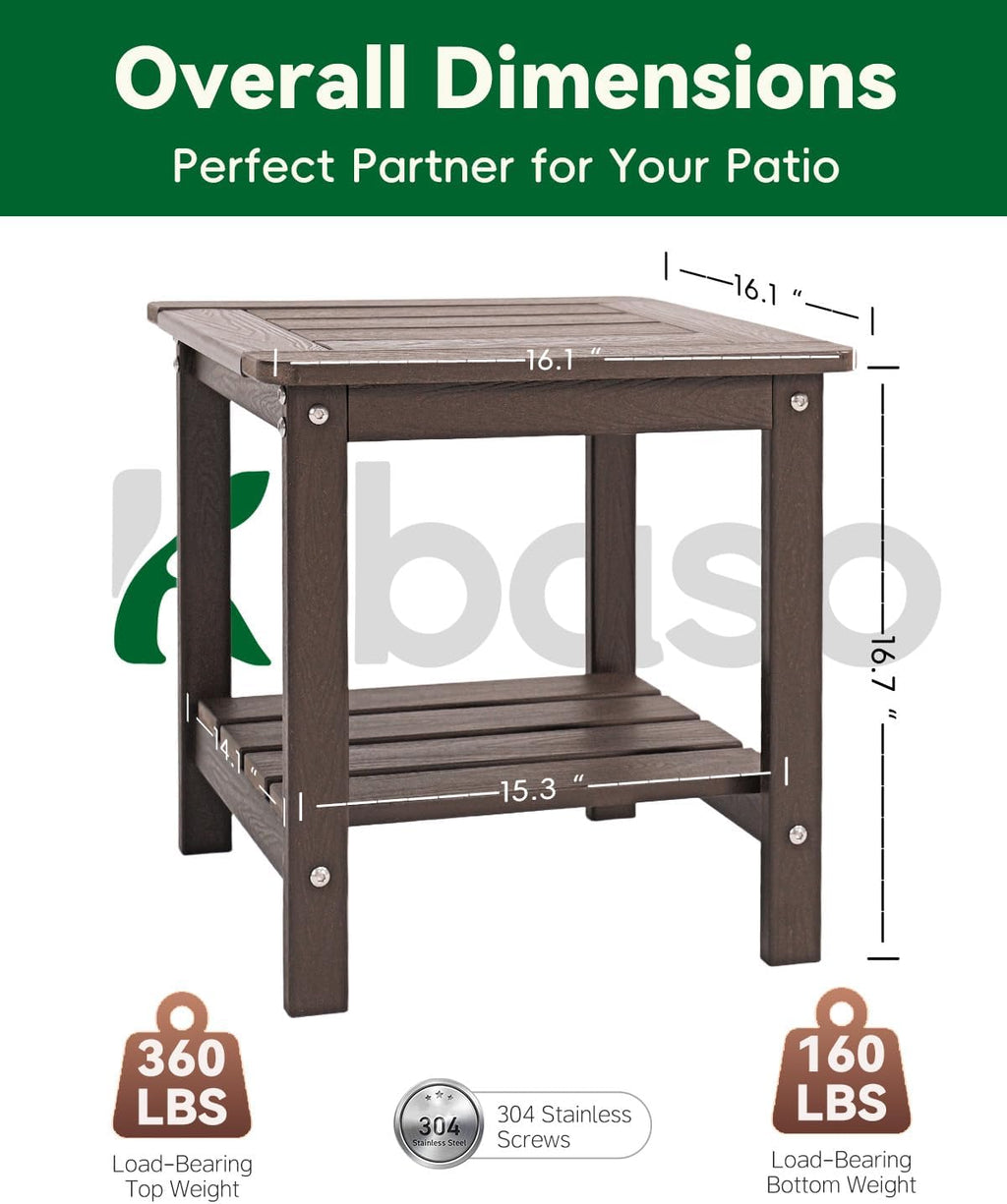 Outdoor Side Table, 2-Tier HDPE Small Patio Table, Coffee