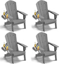 NAVINE Folding Adirondack Chairs Set of 4 with 4-in-1 Cup Holder, Grey