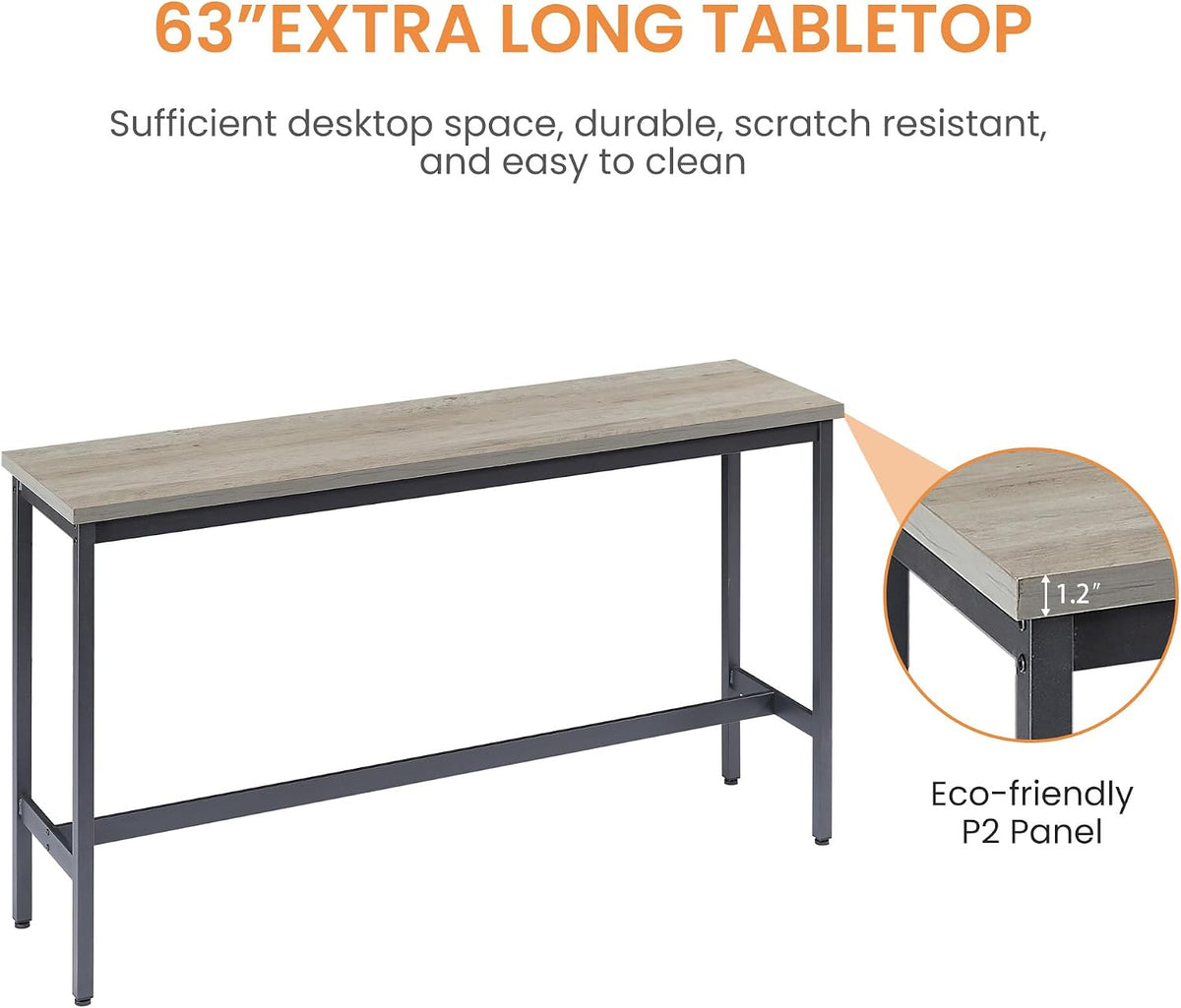 Tmsan 63" L Bar Table and Chairs Set for 3, 4 Piece Long Rectangle Pub Bistro Dining Table Set with 3 PU Upholstered Bar Stools, Counter Height for Kitchen Restaurant
