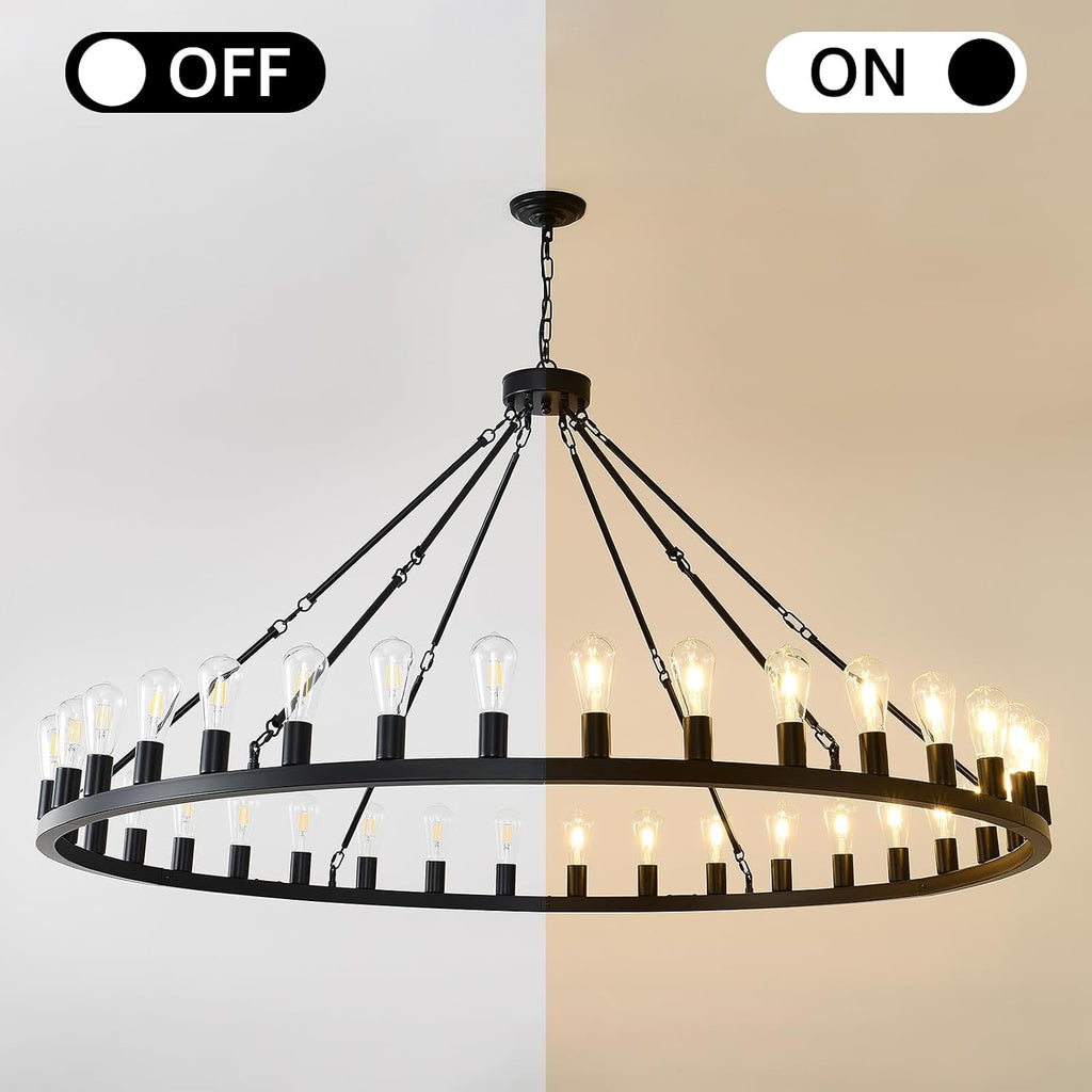 NILSE 64" Extra Large Wagon Wheel Chandelier 36-Light Round Light Fixture