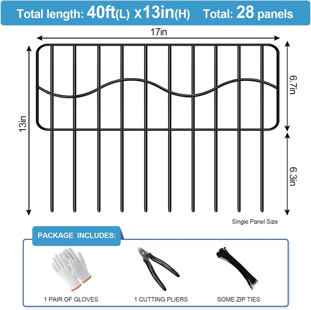 Eibikdi 40ft x 13in(H) Garden Animal Barrier Fence, 28 Panels