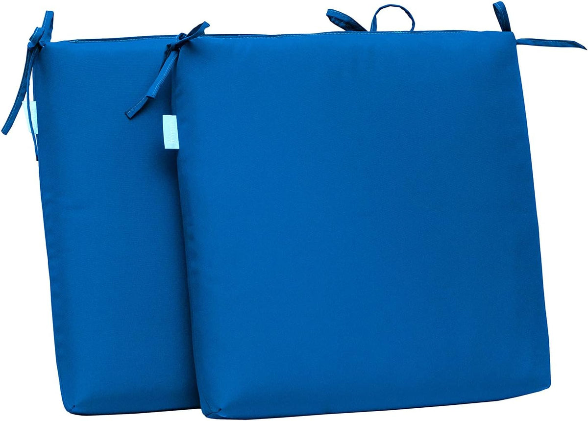 QILLOWAY Outdoor Indoor Seat Cushions, Square Foam Dining Chair Pads,All Weather, 17"x17"x3" (Marine Blue, 2 Count (Pack of 1))