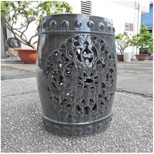 International Caravan Isfahani Garden Stool - Ceramic Patio Accent - Outdoor Decor Gray