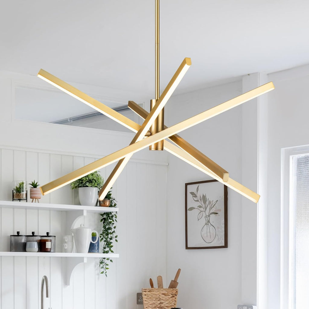 Gold Sputnik Chandeliers for Dining Room Modern LED Linear Chandelier Light