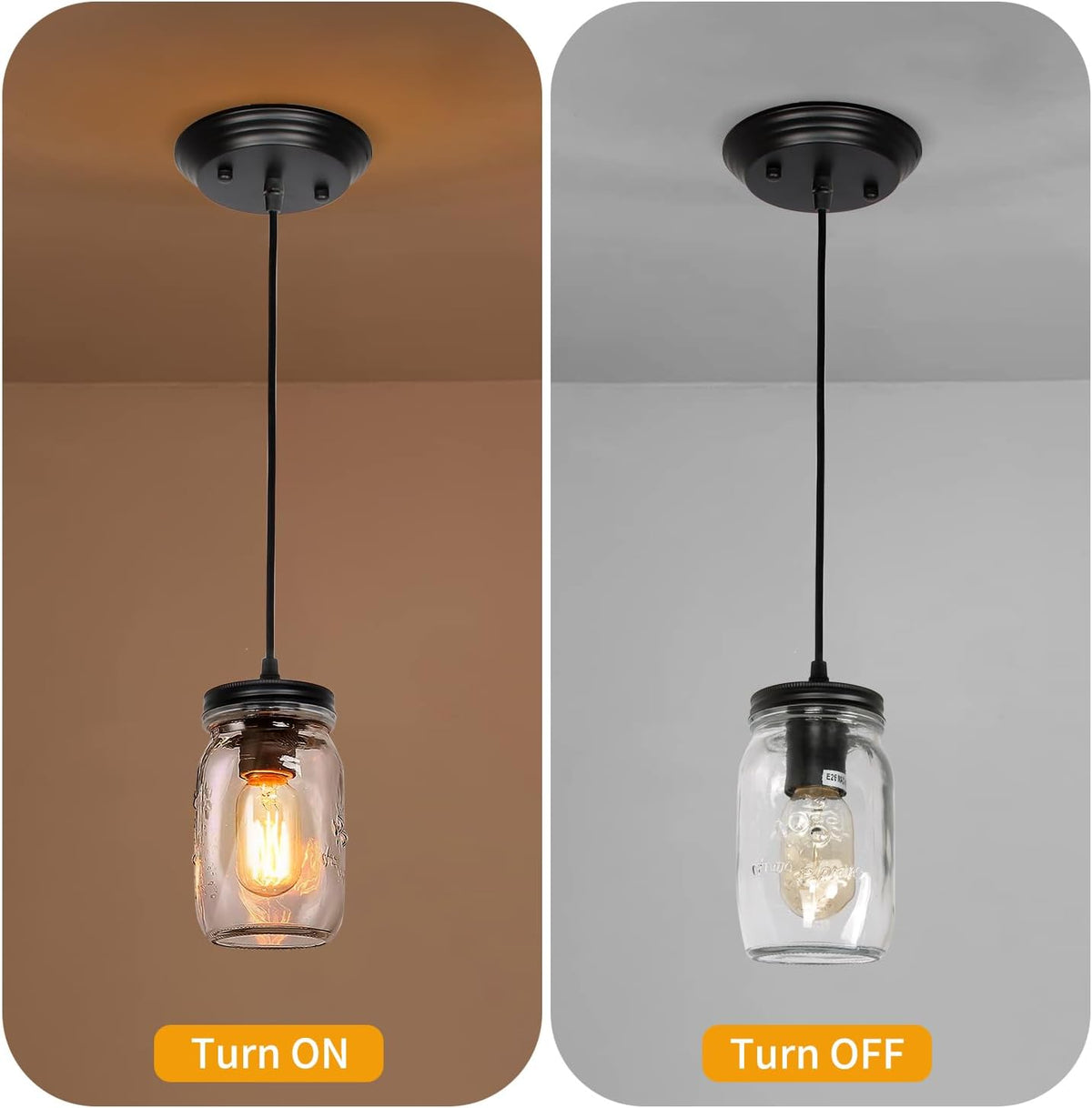 mason jar light fixtures：3.9" 1-light farmhouse pendant light on a desk or shelf