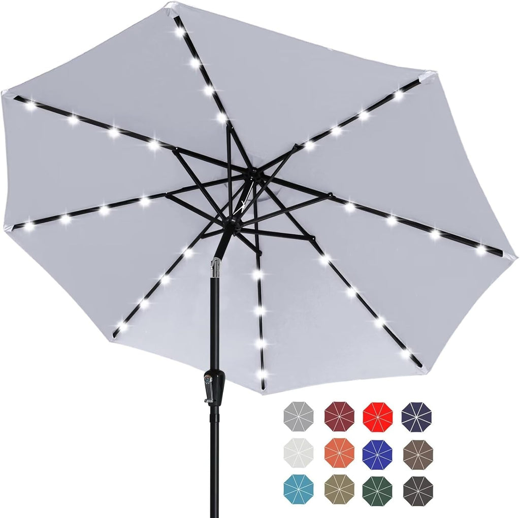 ABCCANOPY Solar Led Patio Umbrella with 32 Lights 9FT(Light Gray)