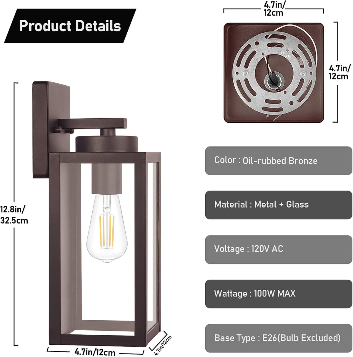 BesLowe Outdoor Wall Light Fixtures, Oil-Rubbed Bronze Wall Lanterns