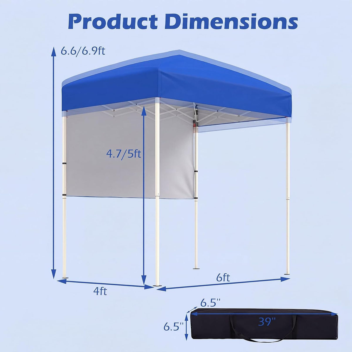 Goplus 6 x 4 FT Pop Up Canopy, UPF50+ Easy Setup Tent w/ 1 Half Sidewall, Silver-Coated Top, Foldable Outdoor Gazebo w/Carrying Bag, Sun Shelter Tent for Events, Sports, Camping, Markets (Blue)