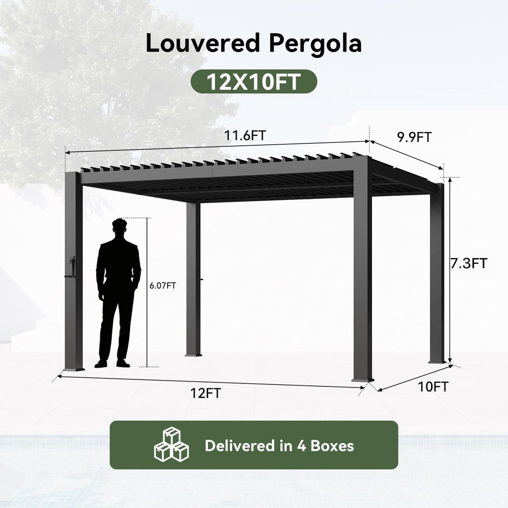 Aoxun Louvered Pergola 10x12, 3.8" Thick Posts, 82.5 MPH Wind Resistance