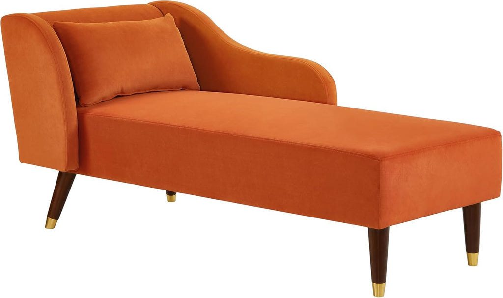 Bellemave Chaise Lounge Indoor, Velvet Upholstered Lounge Chair with Pillow, Solid Wood Legs Modern Chaise Lounge Chair for Living Room Bedroom Office (Orange)
