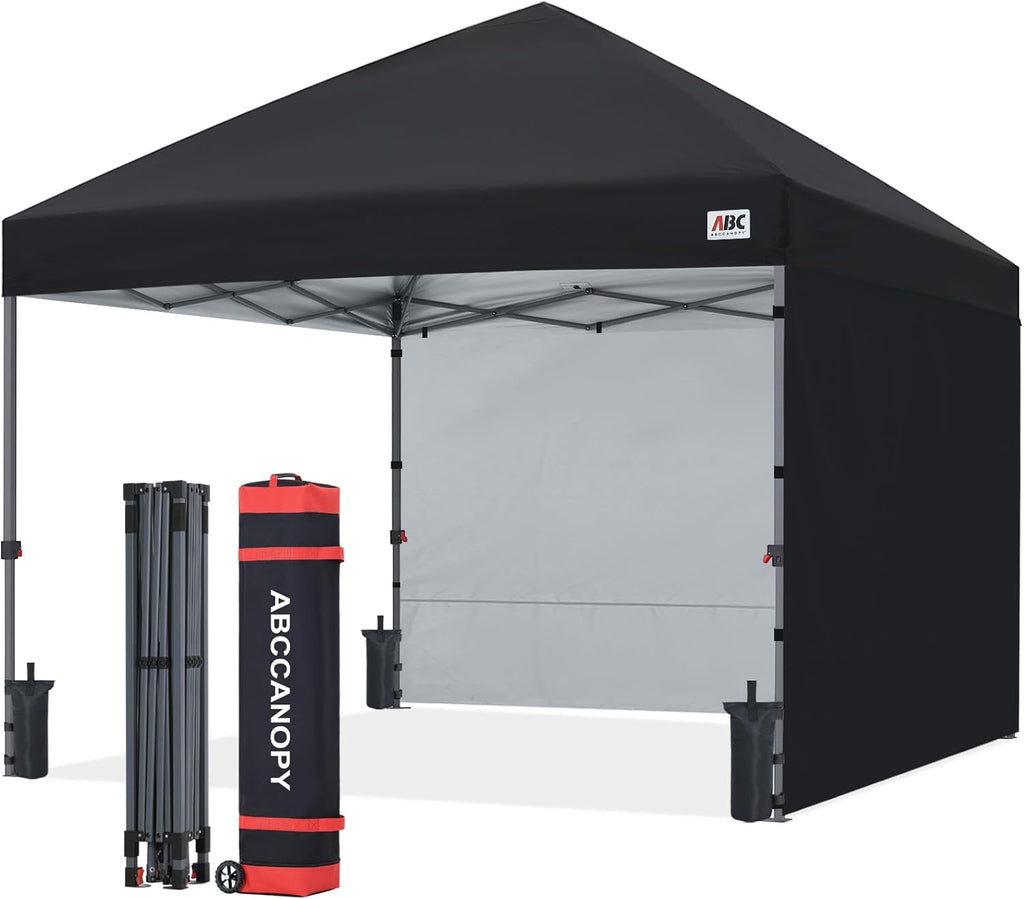ABCCANOPY 8x8 Pop Up Canopy Tent, 2 Sidewalls, All-Weather Shade, Black