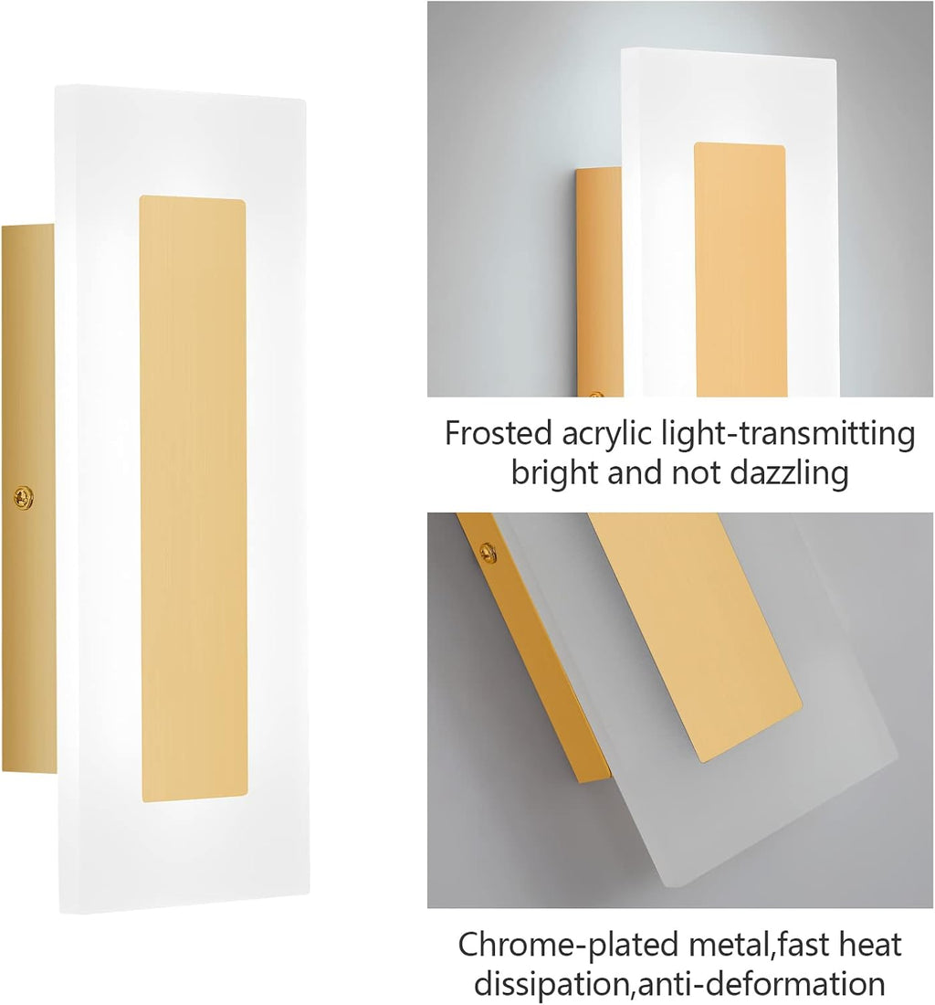 LMQNINE Modern LED Acrylic Gold Wall Sconce White Light 6000K for Bedroom Corridor Stairs Bathroom Indoor Lighting Fixture Lamps Home Room Decor (2- Pack)…