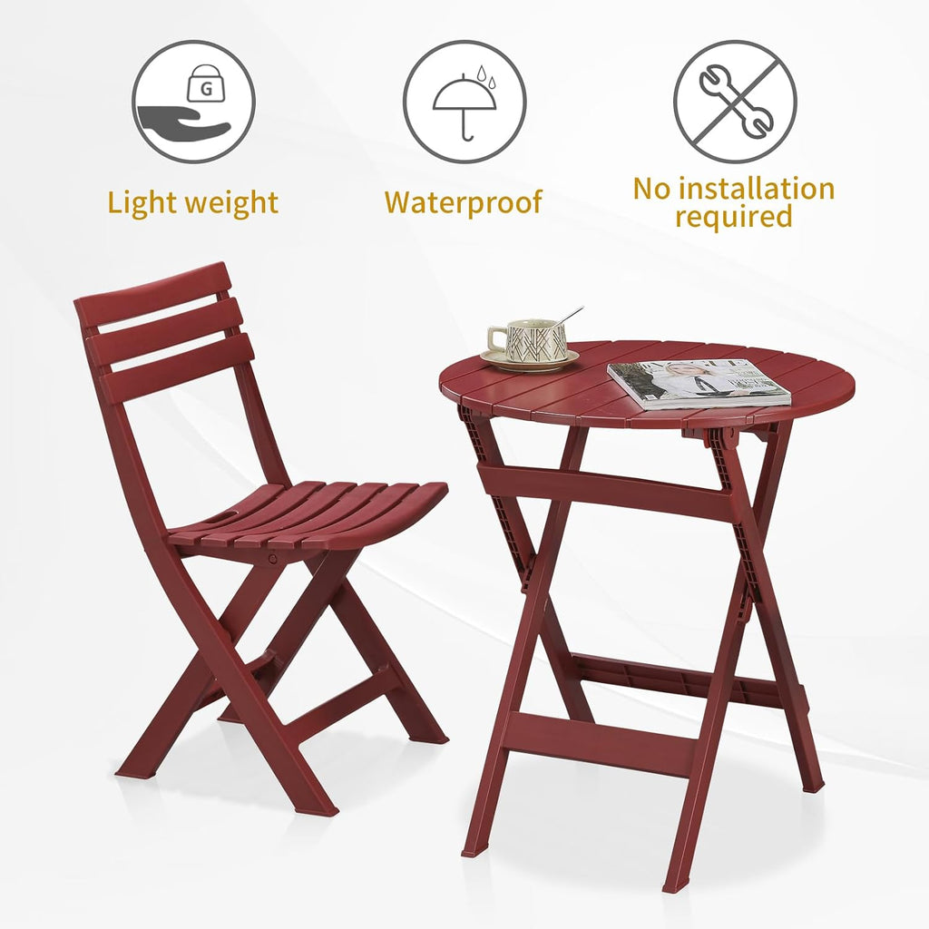 kaihaowin folding bistro set foldable outdoor cafe table, side view