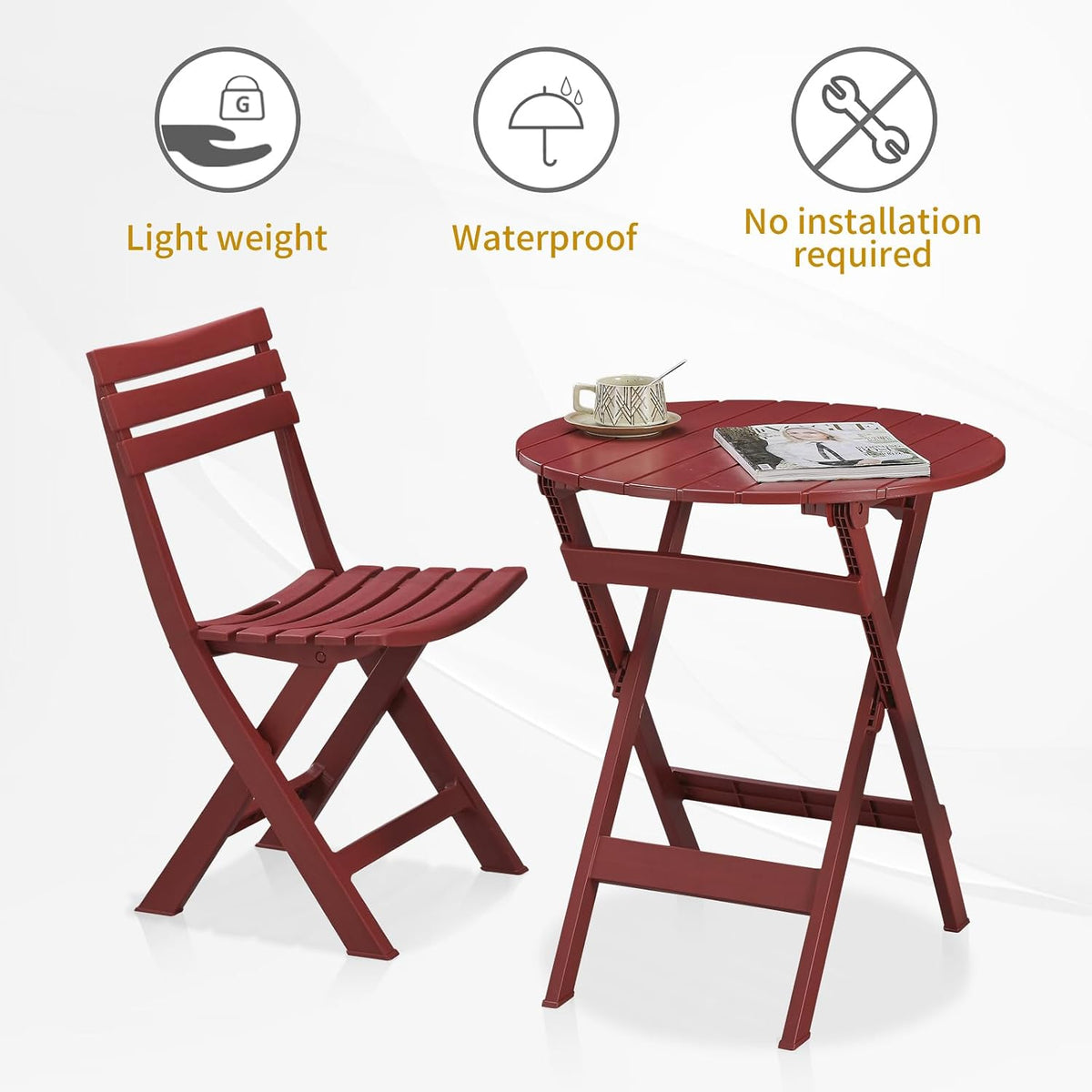 kaihaowin folding bistro set foldable outdoor cafe table, side view